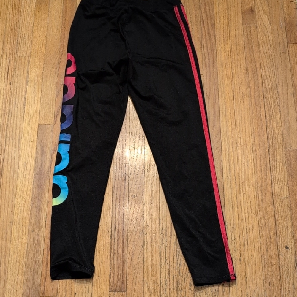 adidas Kids Black Leggings with Rainbow and Red Accents